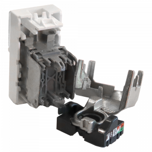 Вставка Mosaic 22.5x45, RJ-45 STP, кат.5e, со шторкой и увеличенным окном маркировки, белая